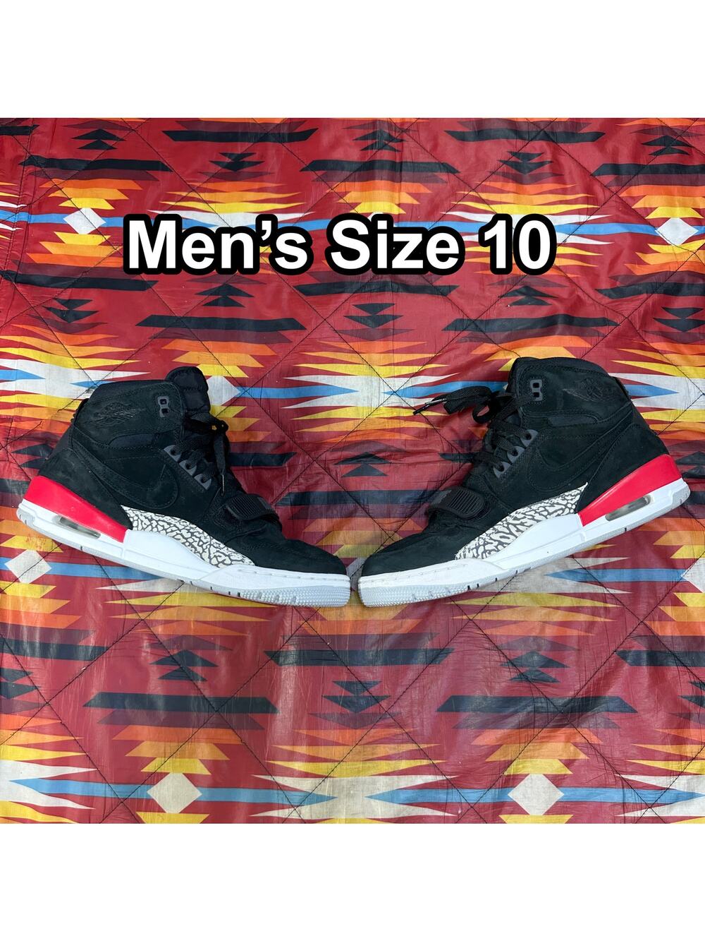Jordan Legacy 312 Shoes Mens Size 10 Black Suede Elephant Print AV3922-060